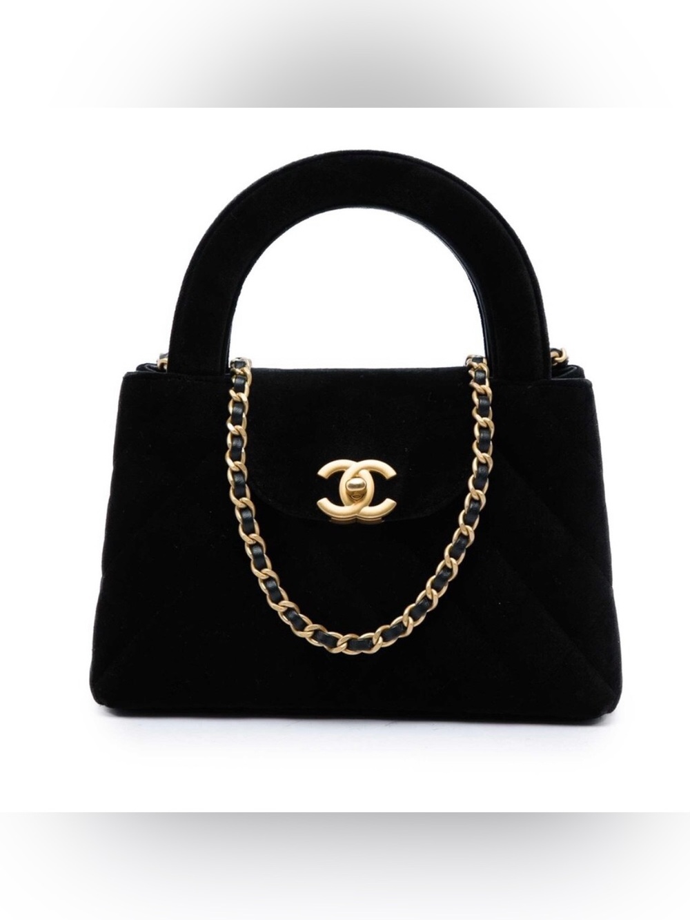 Double C Black Quilted Velvet Kelly Shopper Nano Bag